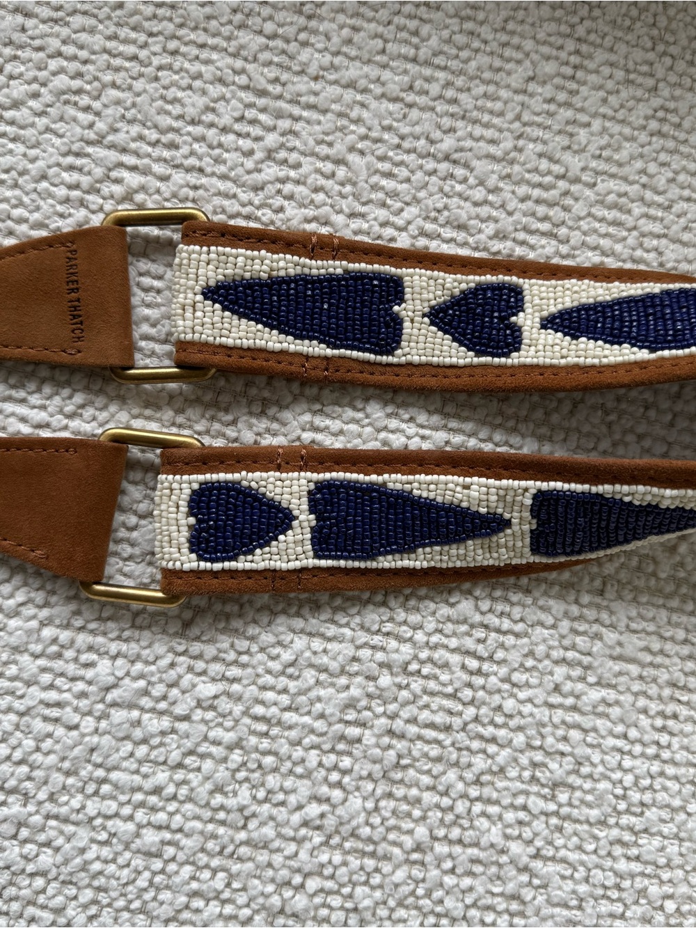 Suede Brown & Navy Heart Guitar-Style Bag Strap - Picture 4 of 4